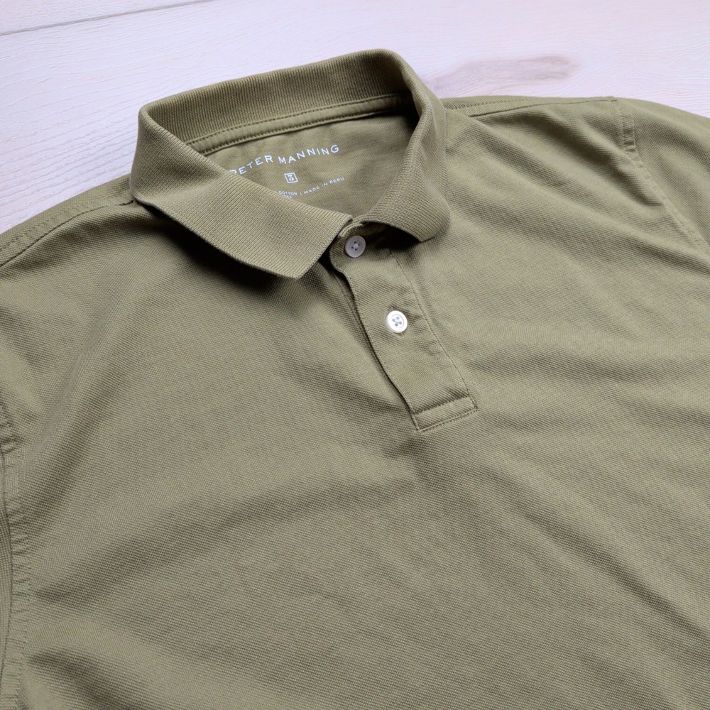 Peter Manning Pima Cotton Stretch Polo Shirt Mens 3 M Olive Green Short Sleeve
